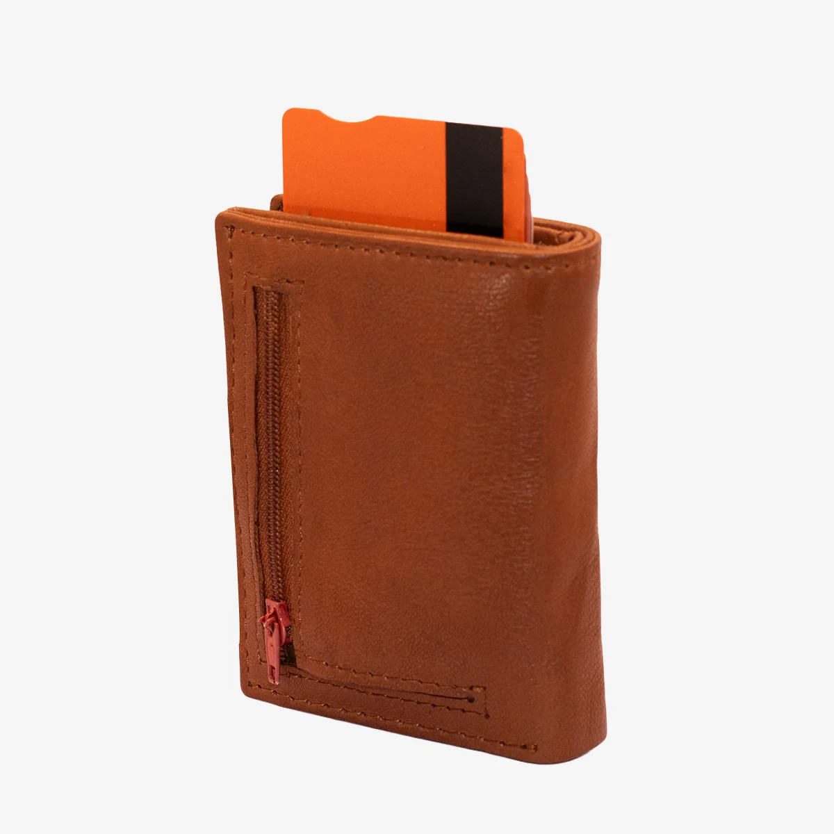 Carlo Sacchi cognac RFID leather metal cardholder wallet - Image 2