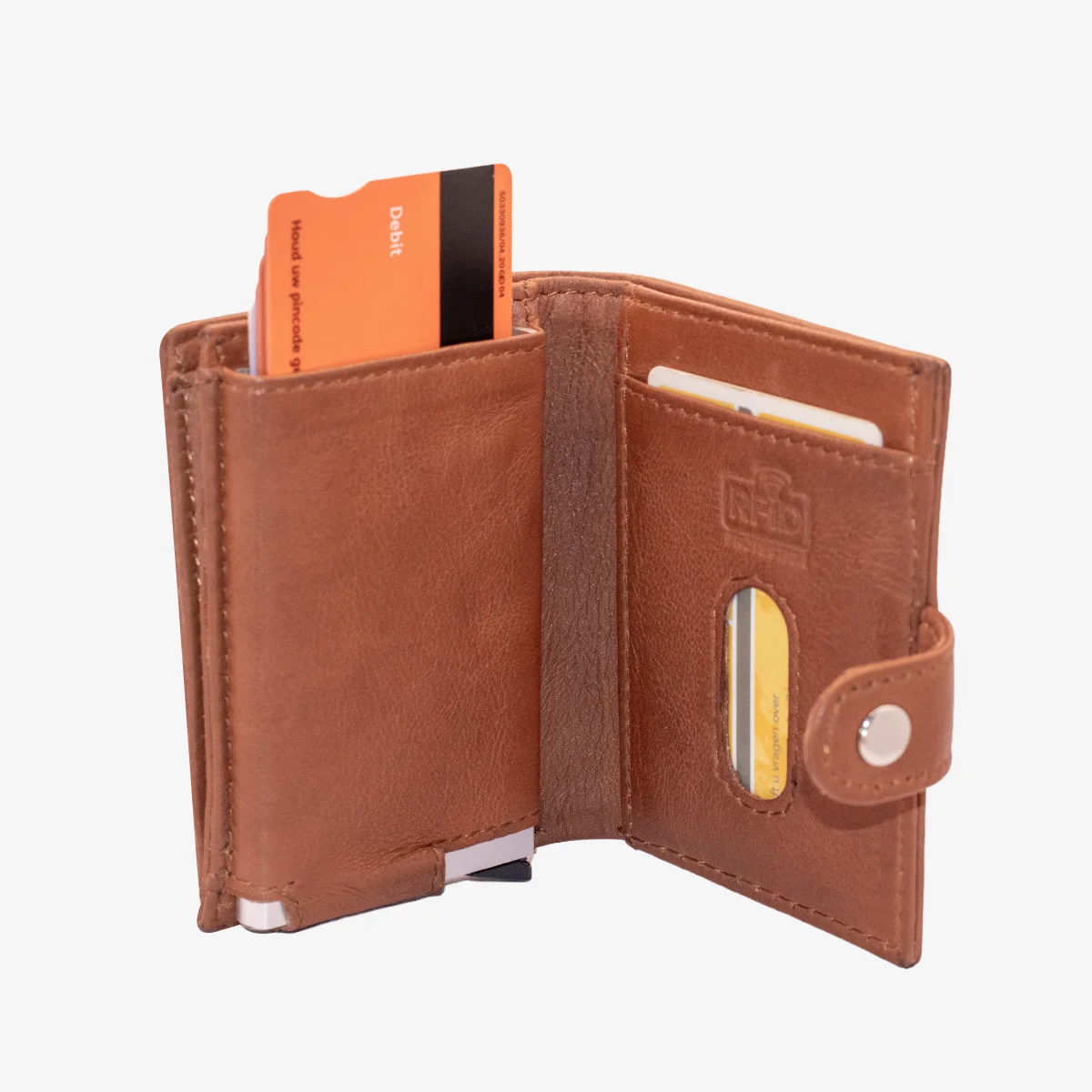 Carlo Sacchi cognac RFID leather metal cardholder wallet - Image 3