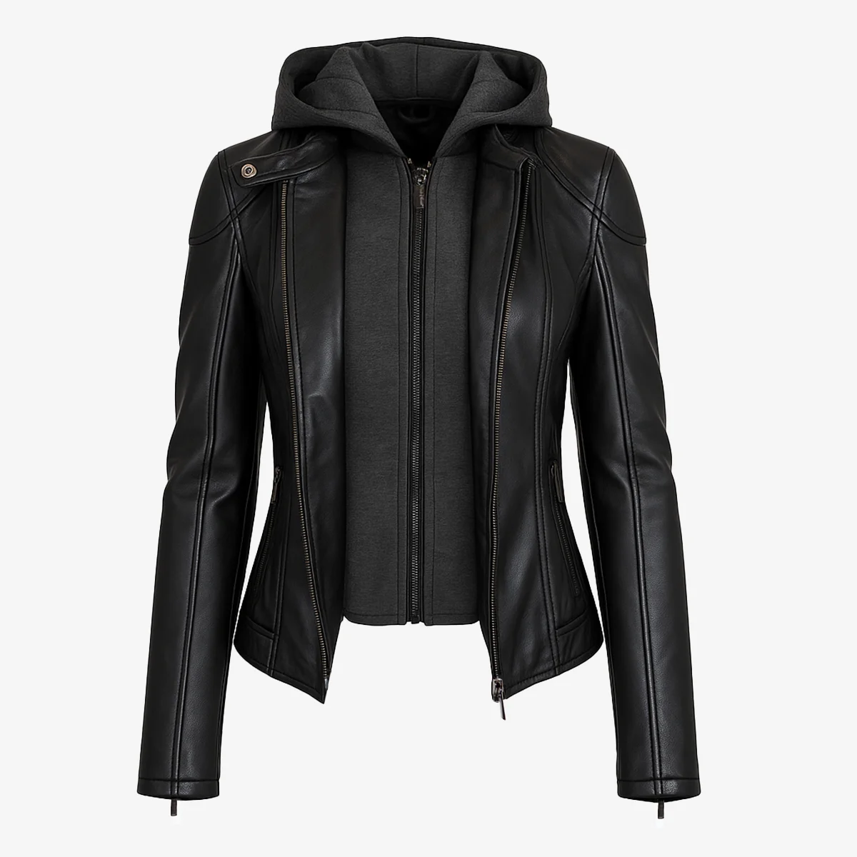 Ladies warm jacket with removable hood black GP - Image 4