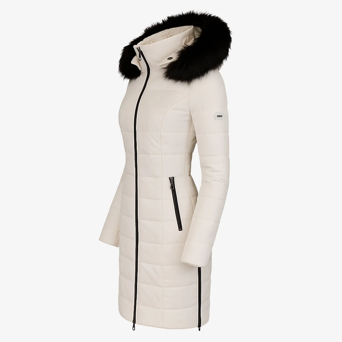 Womens winter jacket long puffer beige - Image 16