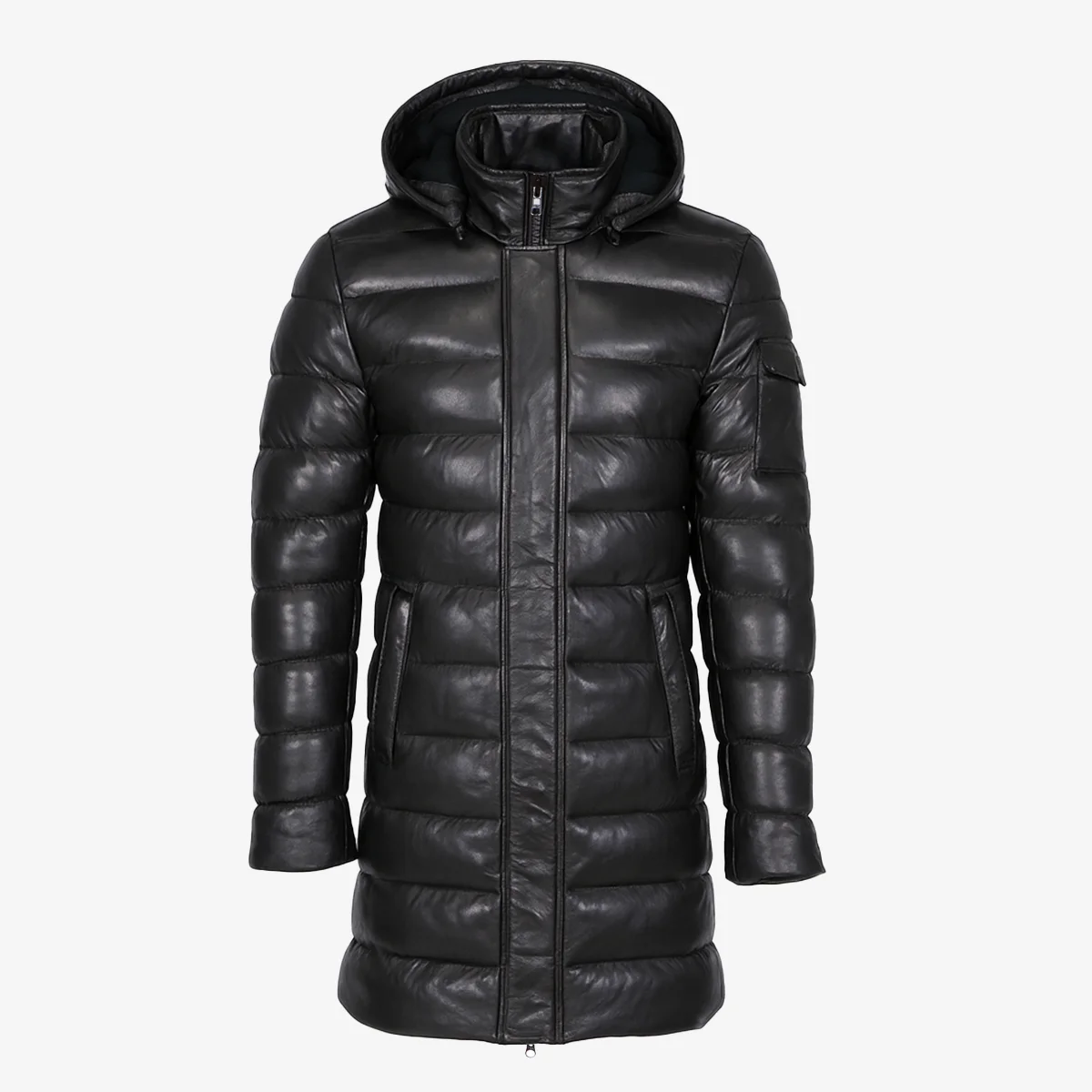 Mens leather puffer jacket black Nick