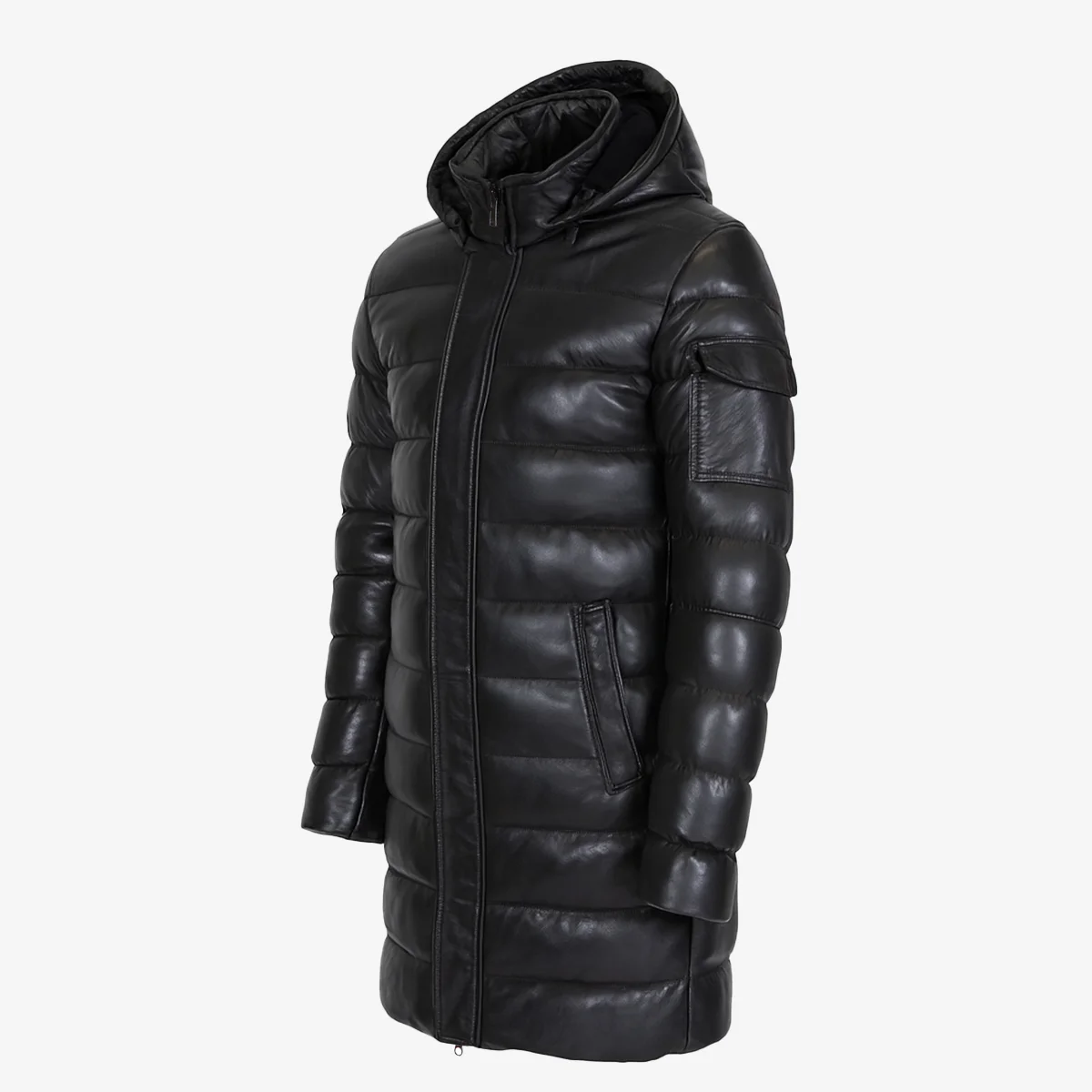 Mens leather puffer jacket black Nick - Image 2
