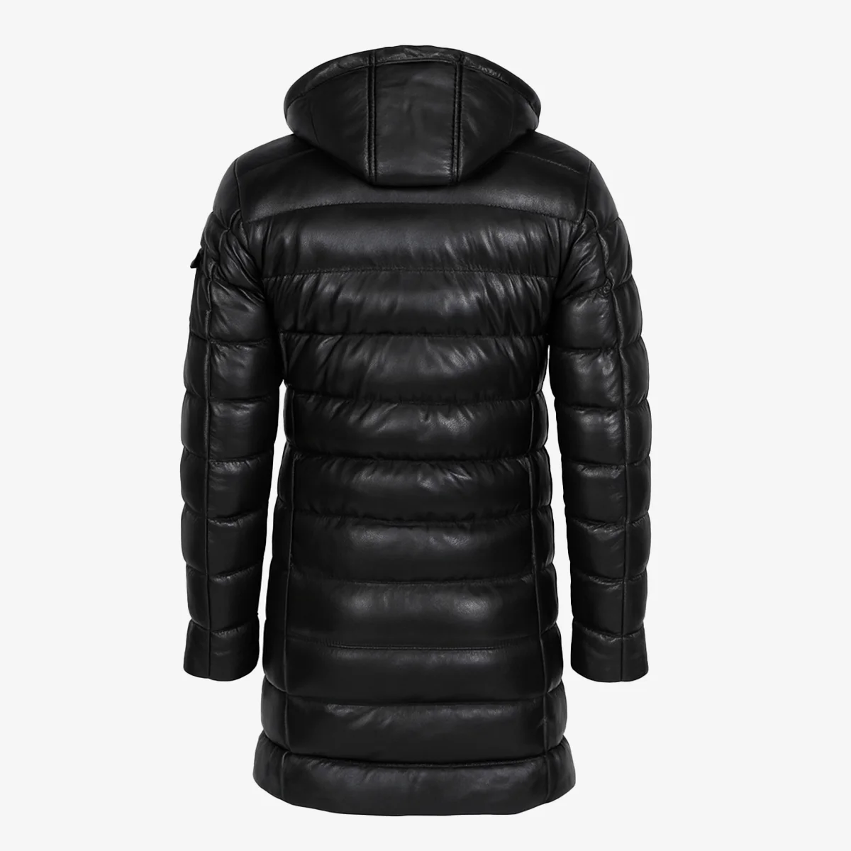 Mens leather puffer jacket black Nick - Image 3