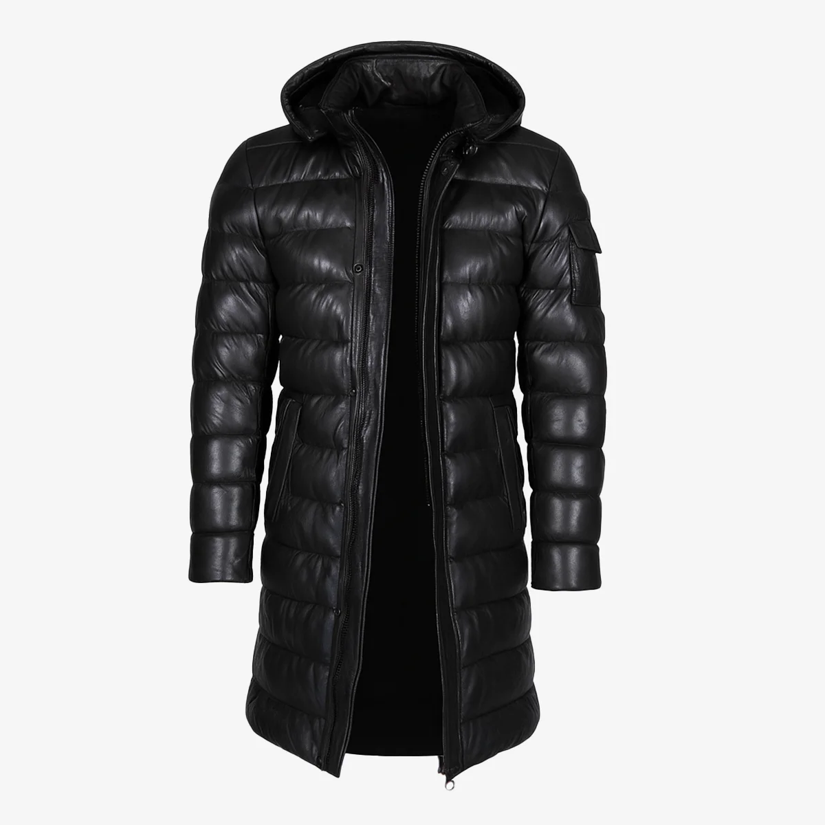 Mens leather puffer jacket black Nick - Image 5