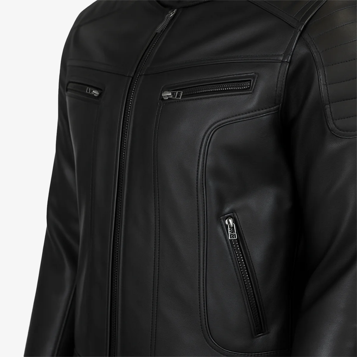 Mens leather jacket black Ryan - Image 4