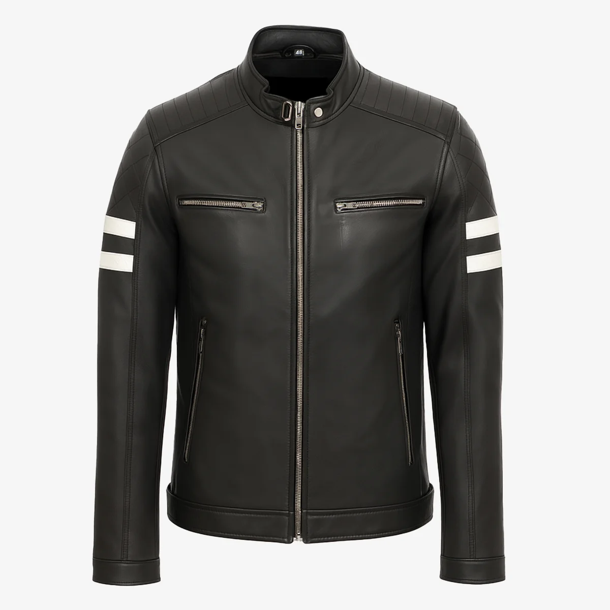 Men's leather biker jacket black Stripes