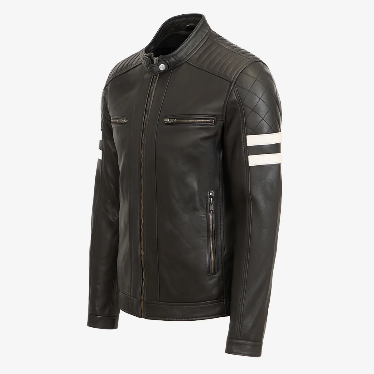 Men's leather biker jacket black Stripes - Image 2
