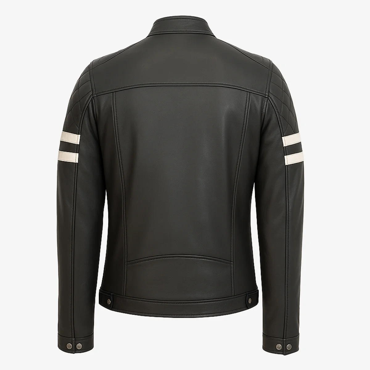 Men's leather biker jacket black Stripes - Image 3