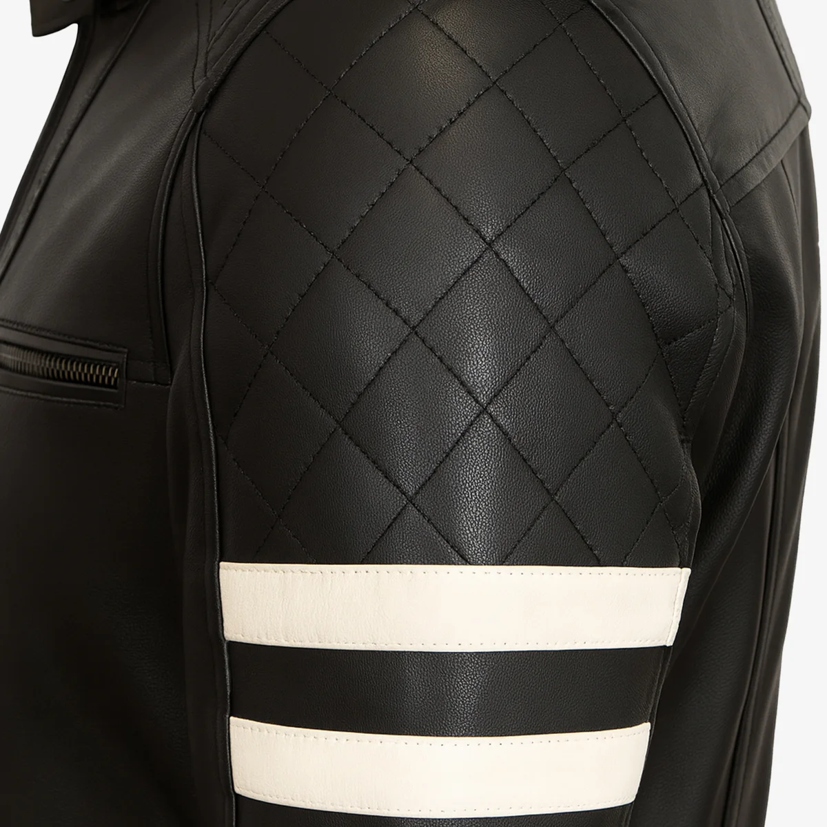Men's leather biker jacket black Stripes - Image 5