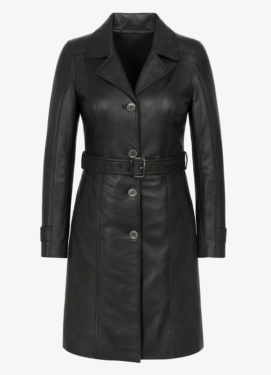 Ladies long leather black Trenchcoat