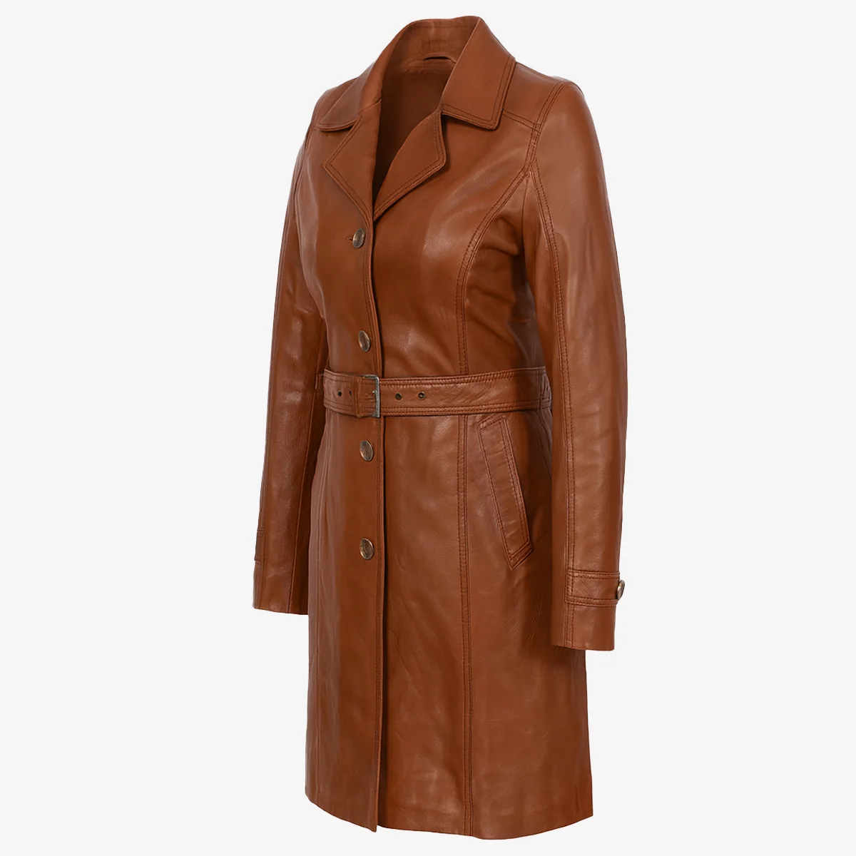 Ladies long leather brandy Trenchcoat - Image 2