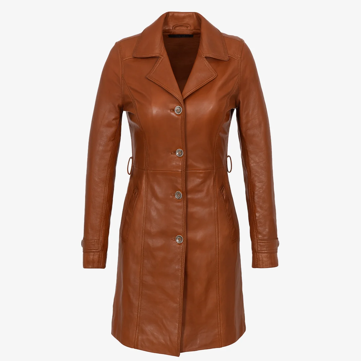 Ladies long leather brandy Trenchcoat - Image 4