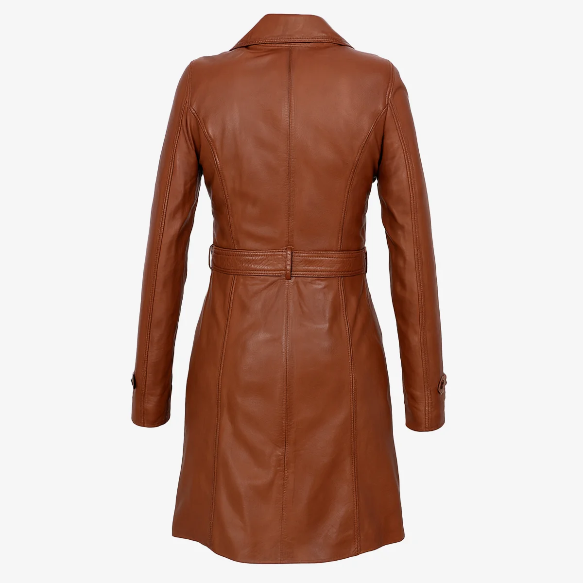 Ladies long leather brandy Trenchcoat - Image 3