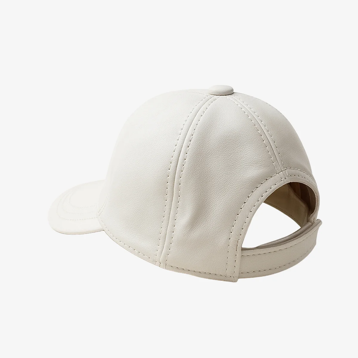 Unisex adjustable sheep nappa white baseball leather cap - Image 2